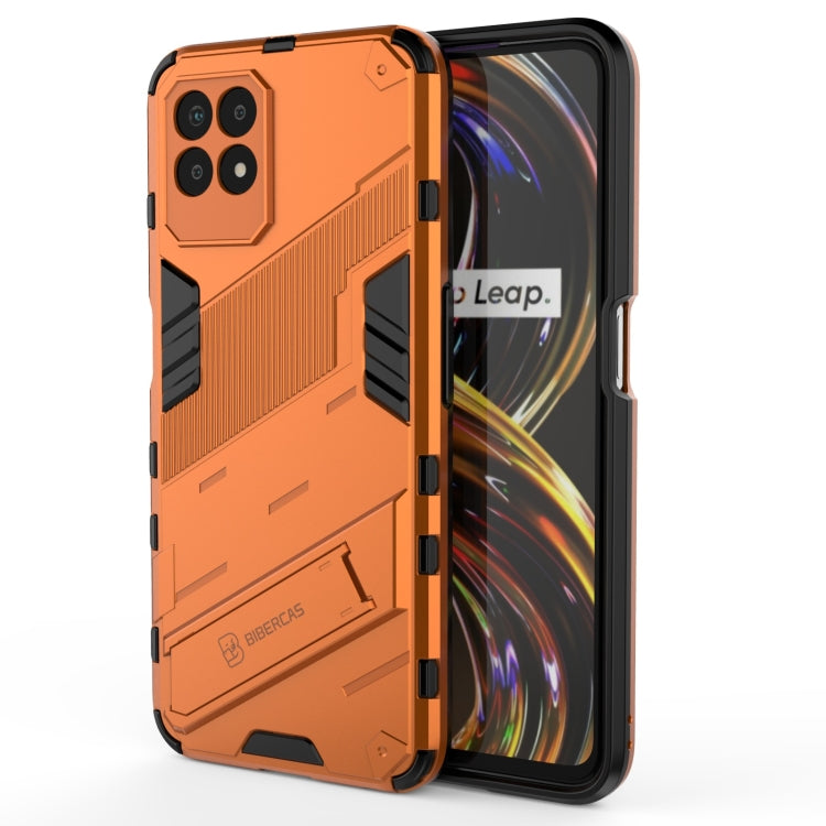 Orange rugged armor phone case with raised edges for Realme 8i