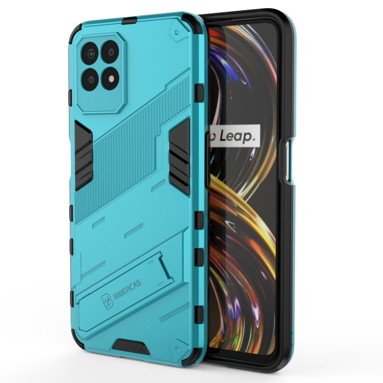 Turquoise rugged armor phone case with raised edges for Realme 8i
