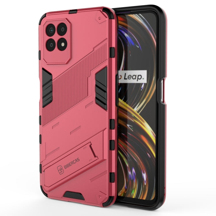 Pink rugged armor phone case with raised edges for Realme 8i