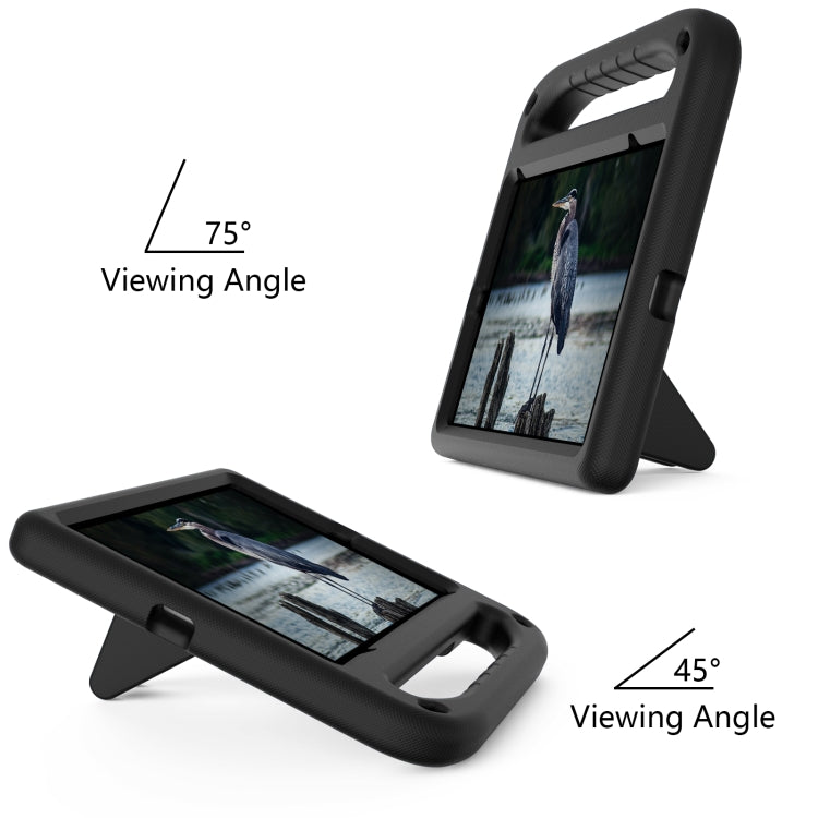Black shockproof EVA tablet case with adjustable triangle stand, 45° and 75° view