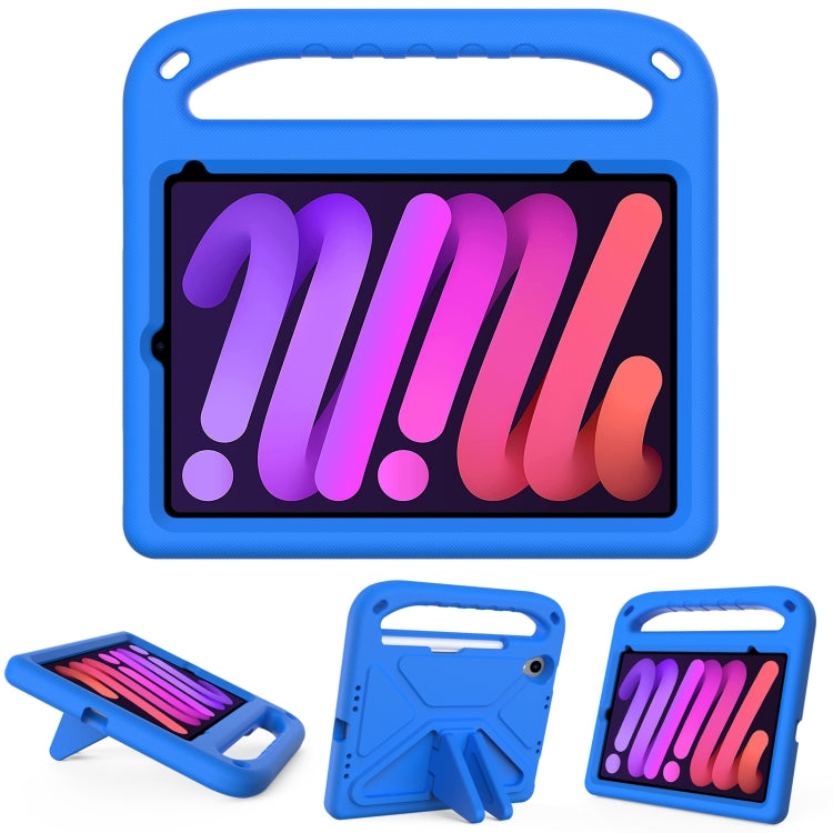Blue shockproof EVA tablet case with handle and triangle stand, front access port