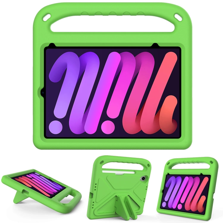 Green shockproof EVA tablet case with handle and triangle stand, front access port