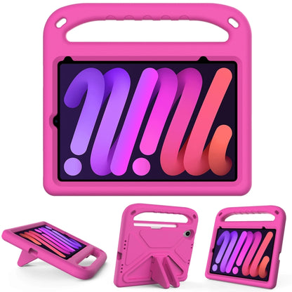 Rose pink shockproof EVA tablet case with handle and triangle stand, front access port