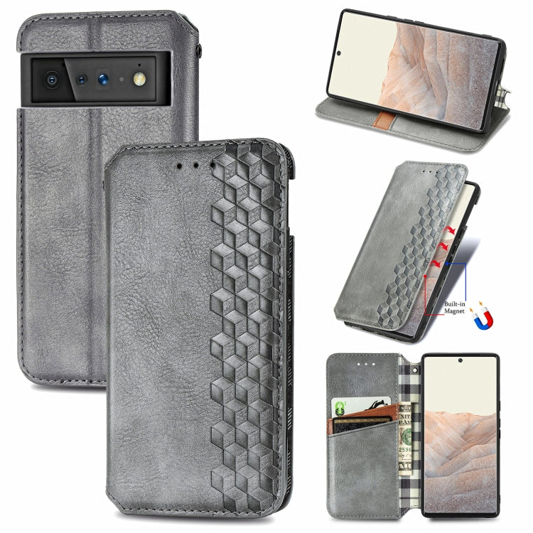 Grey flip magnetic leather phone case with cubic grid embossing and wallet slot