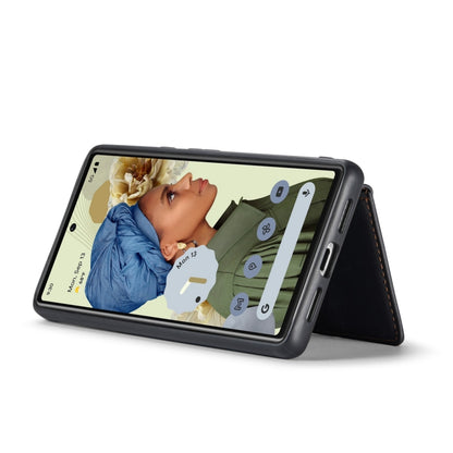 Black phone case with detachable card pocket, propped open on a smartphone