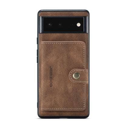 Brown magnetic phone case with detachable card holder pocket and gold-tone snap