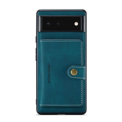 Teal-blue retro magnetic detachable phone case with card sleeve and snap button