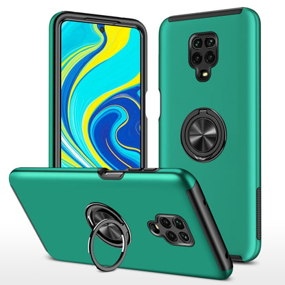 Green magnetic phone case with invisible ring holder and raised camera protection