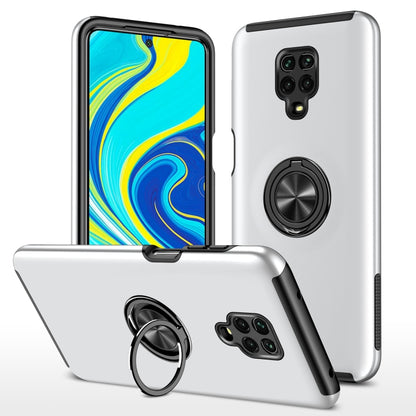 Silver shockproof phone case with magnetic ring holder and camera and port cutouts