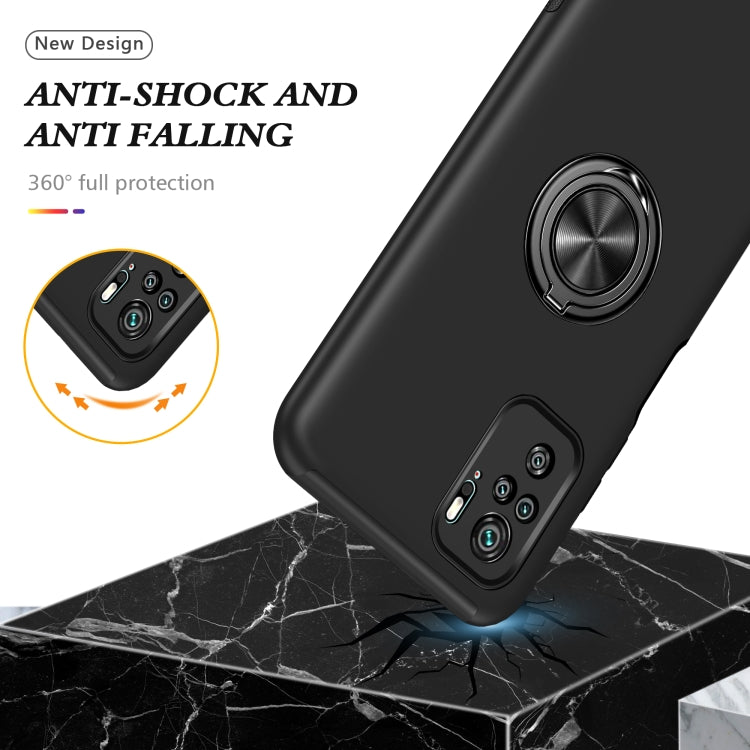 Black anti-shock phone case with magnetic ring holder and raised camera area