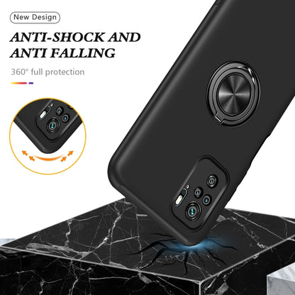 Black anti-shock phone case with magnetic ring holder and raised camera area