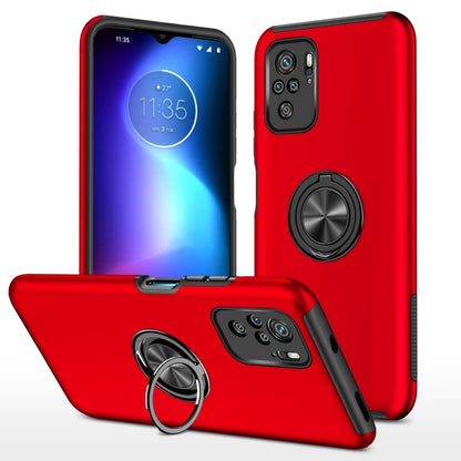 Red TPU phone case with magnetic ring holder ring for hands-free grip.