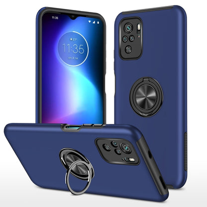 Blue TPU phone case with magnetic ring holder and raised camera protection