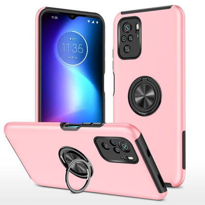 Pink TPU phone case with magnetic ring holder and raised camera lens cover
