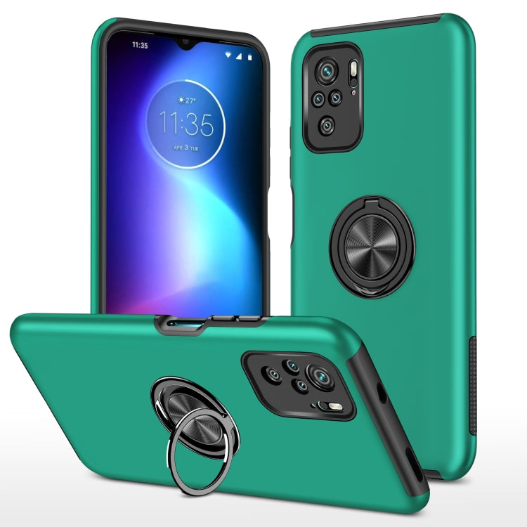 Green TPU phone case with magnetic ring holder and button-access side cutouts