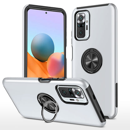 White shockproof phone case with magnetic ring holder and cutouts for camera and speaker