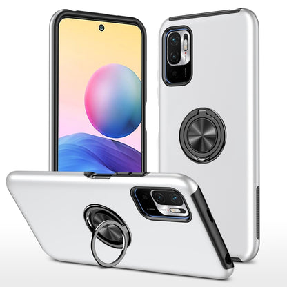White shockproof phone case with magnetic ring holder and cutouts for camera and buttons