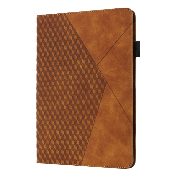 Brown flip tablet case with card slots and rhombus textured front panel