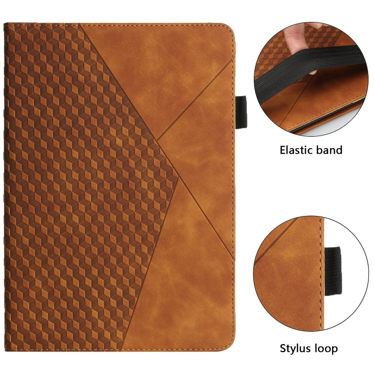 Brown leather flip case with elastic band and stylus loop, rhombus textured panel
