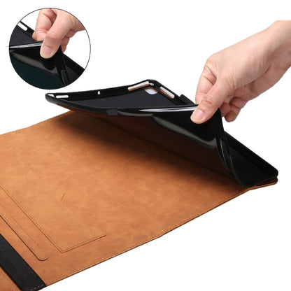Brown flip tablet case open view with protective cover and rhombus textured panel