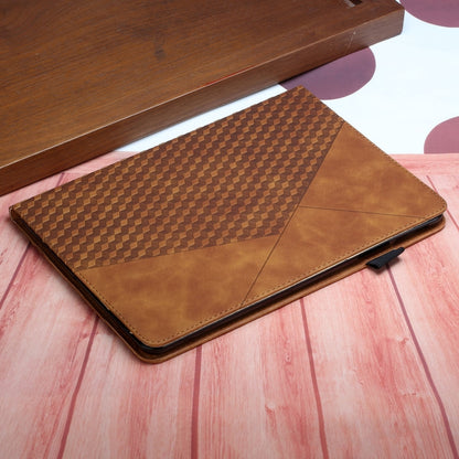 Brown flip tablet case with rhombus textured panel and foldable stand
