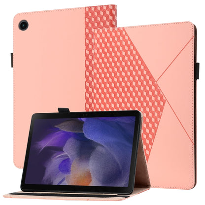 Rose pink flip tablet case with card slots and stand, rhombus textured front panel