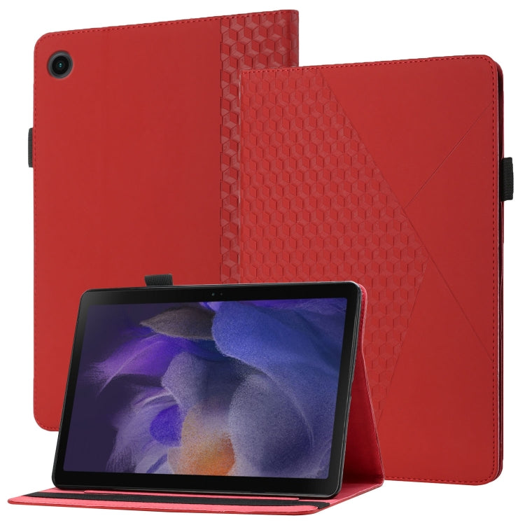 Red rhombus-texture flip tablet leather case with card slots and stand