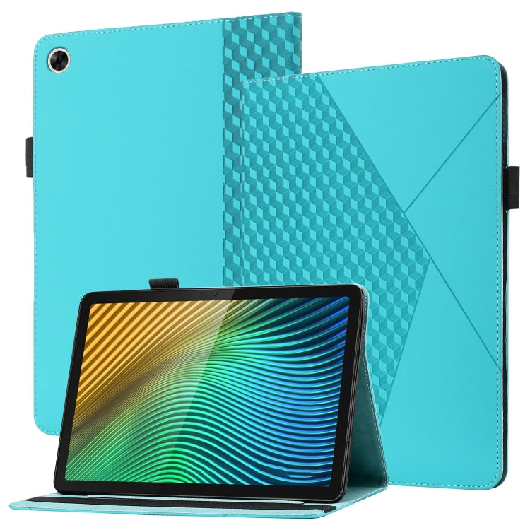 Light blue rhombus-texture flip tablet leather case with card slots and stand