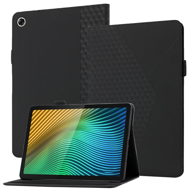Black rhombus-texture flip tablet leather case with card slots and stand