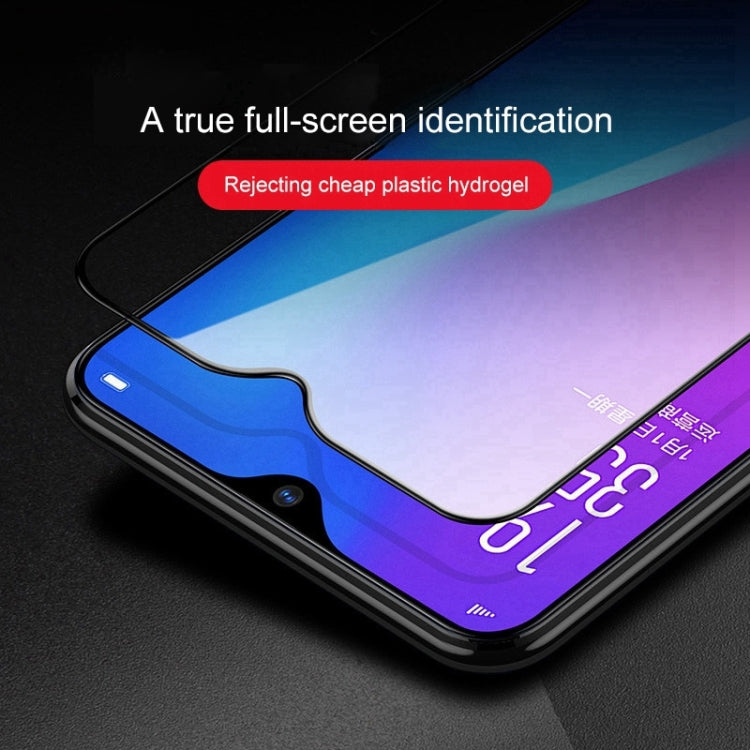 Full-screen tempered glass protector fitted to smartphone display with rounded corners