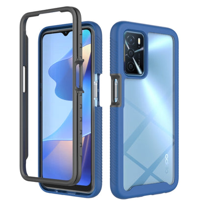 Blue shockproof phone case with textured bumper and camera cutout for OPPO A16