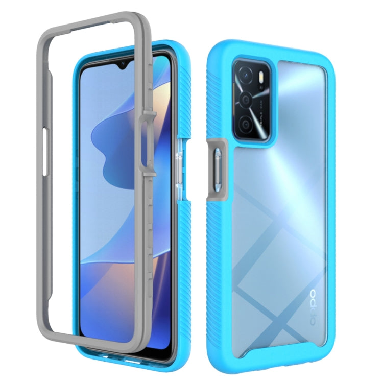 Sky blue shockproof phone case with textured bumper and camera cutout for OPPO A16