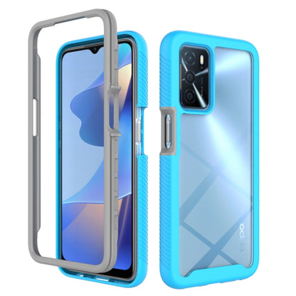 Sky blue shockproof phone case with textured bumper and camera cutout for OPPO A16
