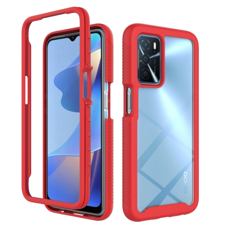 Red shockproof phone case with textured bumper and camera cutout for OPPO A16