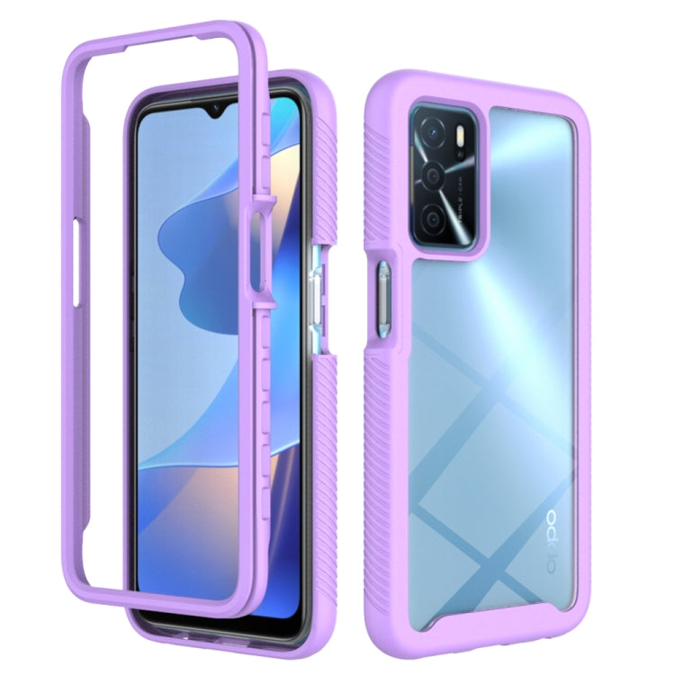 Purple shockproof phone case with textured bumper and camera cutout for OPPO A16