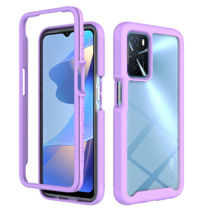 Purple shockproof phone case with textured bumper and camera cutout for OPPO A16