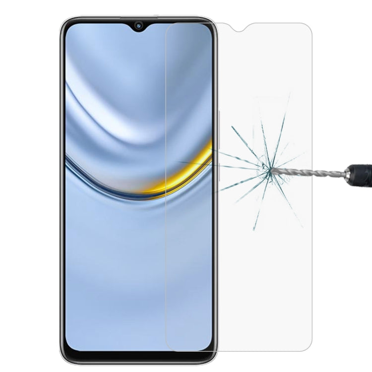 Phone tempered glass screen protector, clear 9H 2.5D, clear sheet shown on display