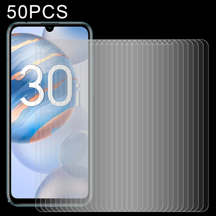Tempered glass screen protector, 50-pack of 0.26mm 9H 2.5D panels with guides