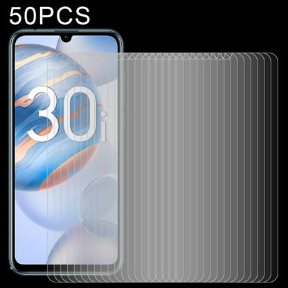 Tempered glass screen protector, 50-pack of 0.26mm 9H 2.5D panels with guides