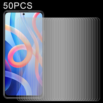 Pack of 50 tempered glass screen protectors layered for covering a phone screen.
