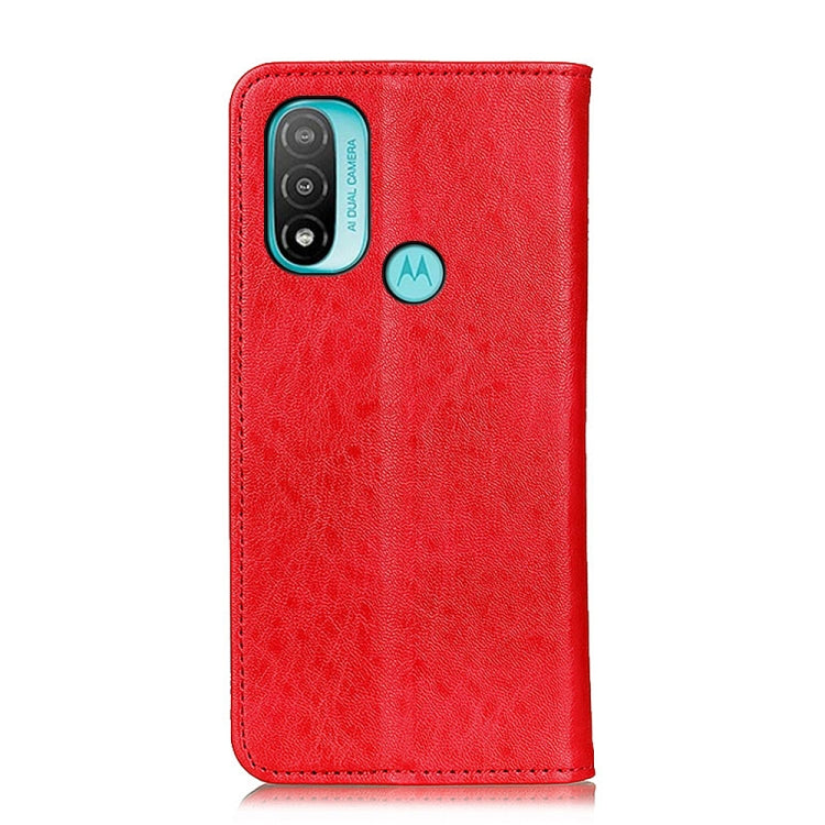 Red magnetic flip leather phone case with rear camera opening and button cutout