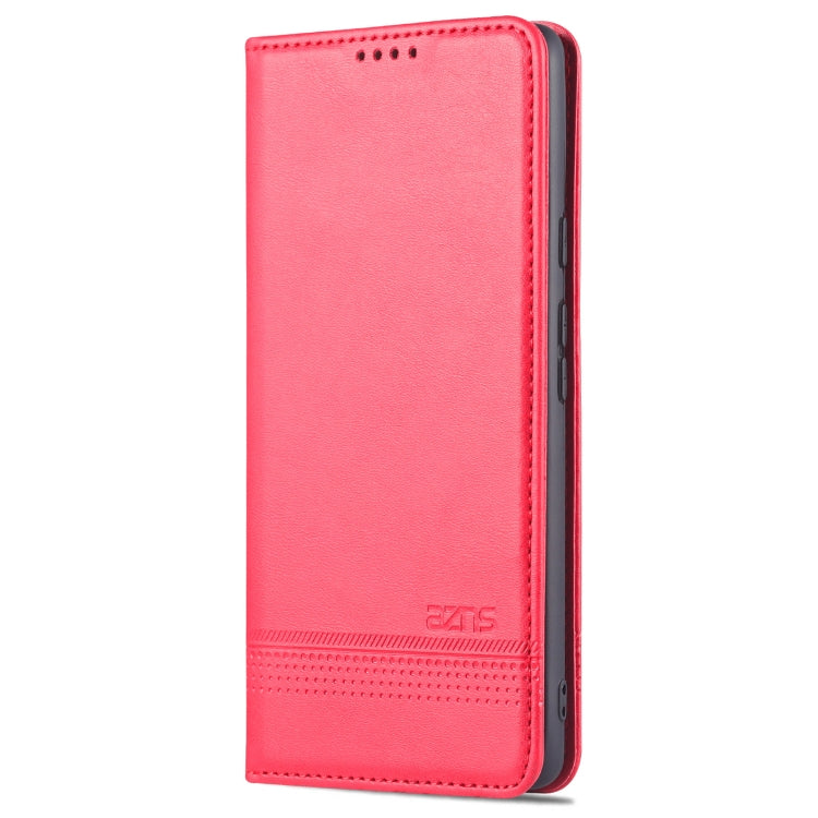 Red phone flip cover case with inner card slot and stitched edges