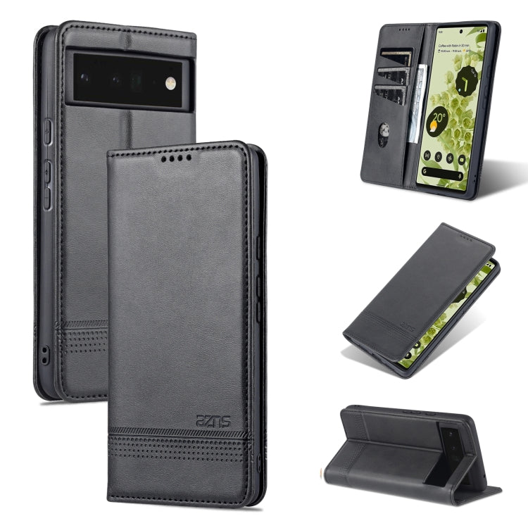 Black magnetic flip phone case with textured leather-look finish
