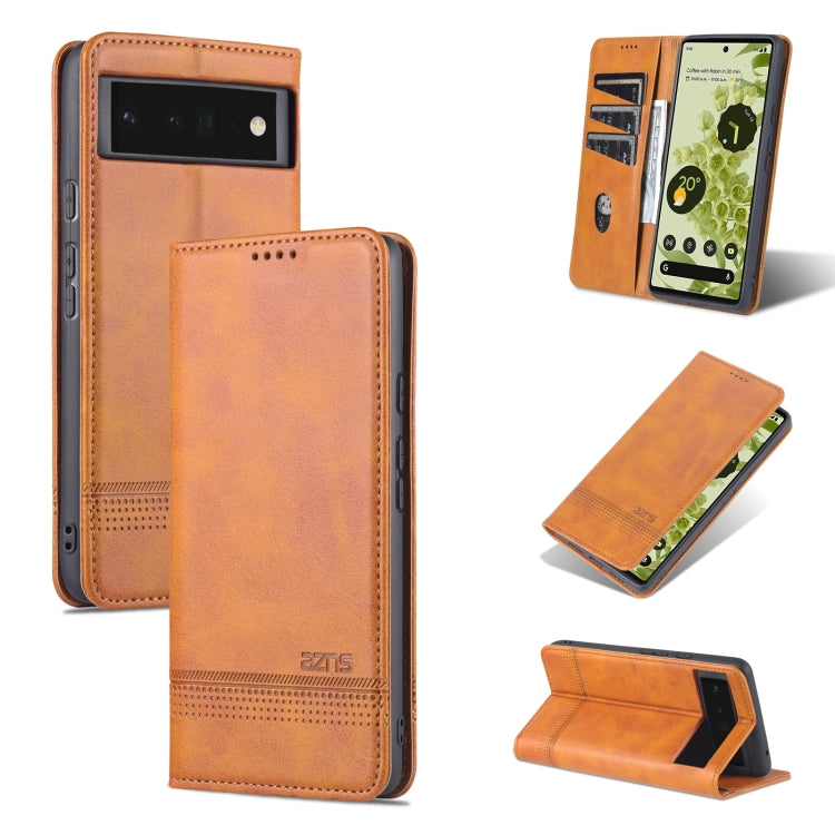 Magnetic flip phone case with stand and camera cutout, tan leather-look.