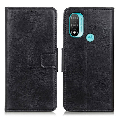 Black leather flip phone case with cutouts and camera opening on back panel.