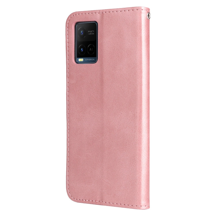 Rose gold leather flip phone case with camera cutout and smooth back cover