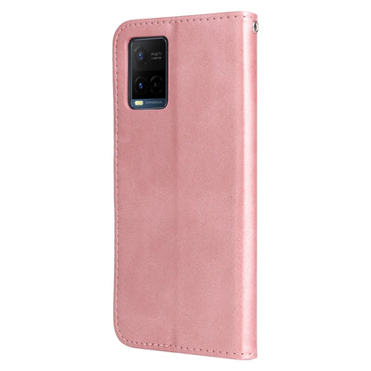 Rose gold leather flip phone case with camera cutout and smooth back cover