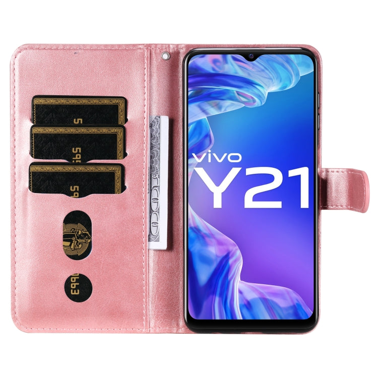 Rose gold leather flip phone case with card slots and side zipper compartment