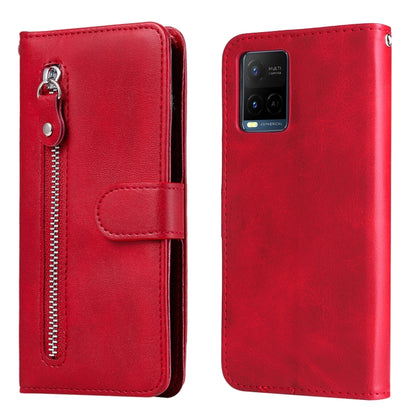 Red leather-style flip phone case with vertical zipper and side key holder slot