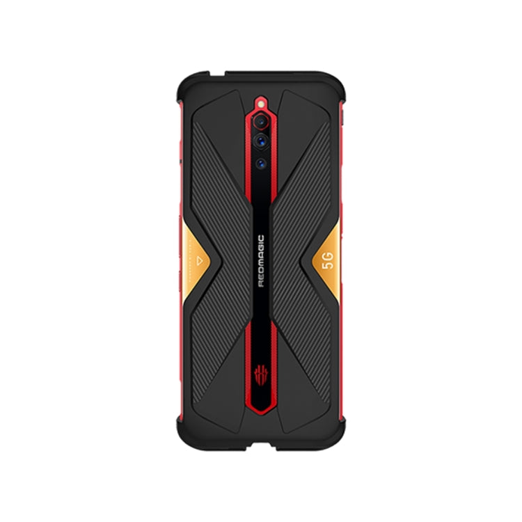 Double slide phone case for gaming phone, black with red accents and camera cutouts